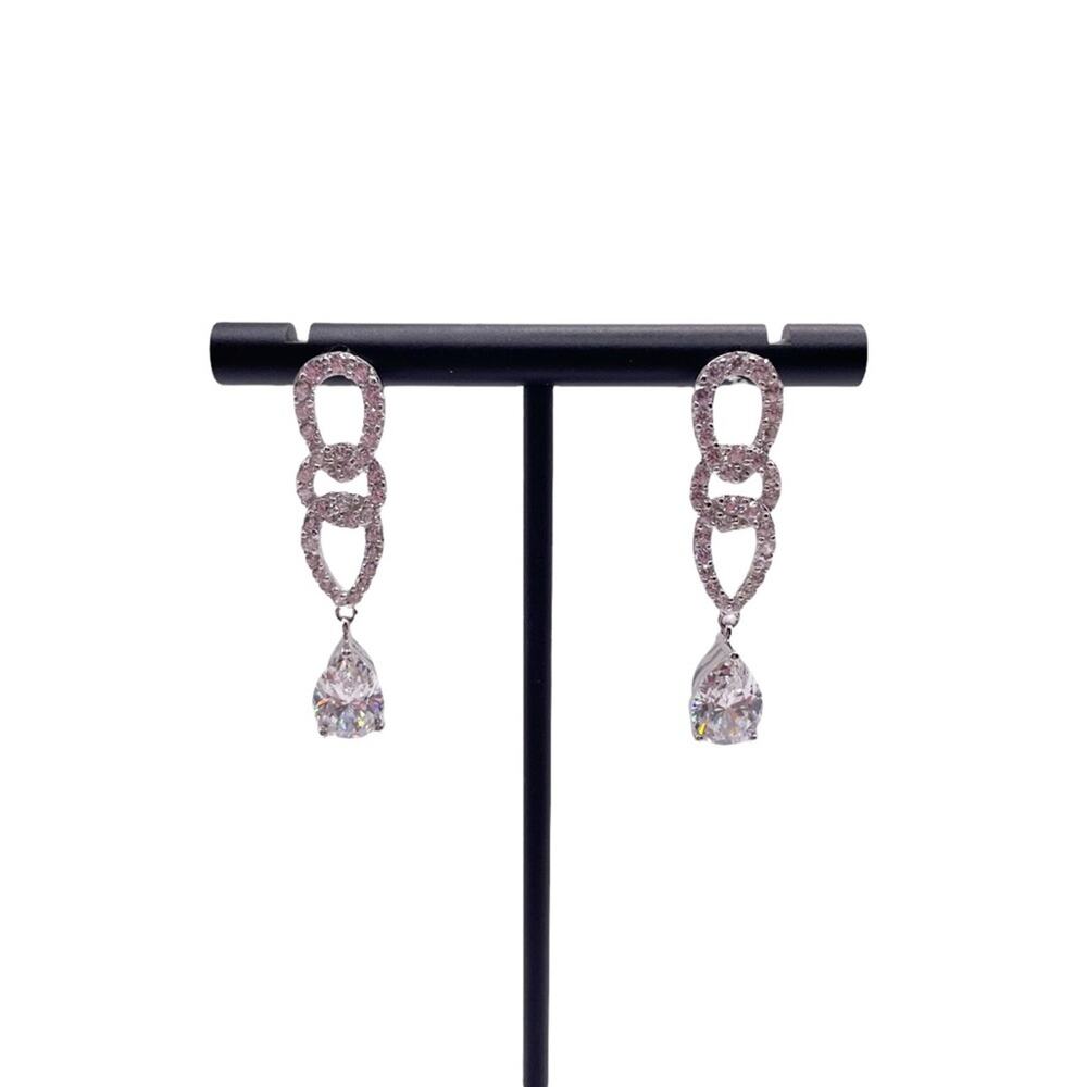 JTV Rhodium Sterling Silver Luce Remy Diamond Simulant Drop Earrings